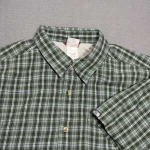 The North Face Mens XL Green Plaid Button Up Shirt Modal Blend Short Sleeve